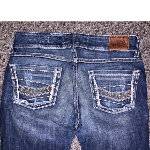 BKE Stella Denim Jeans Flare Leg Embellished Pockets Dark Wash Size 26R - Picture 1 of 7